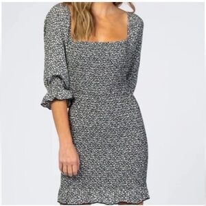 Timing black and white floral smocked maternity dress